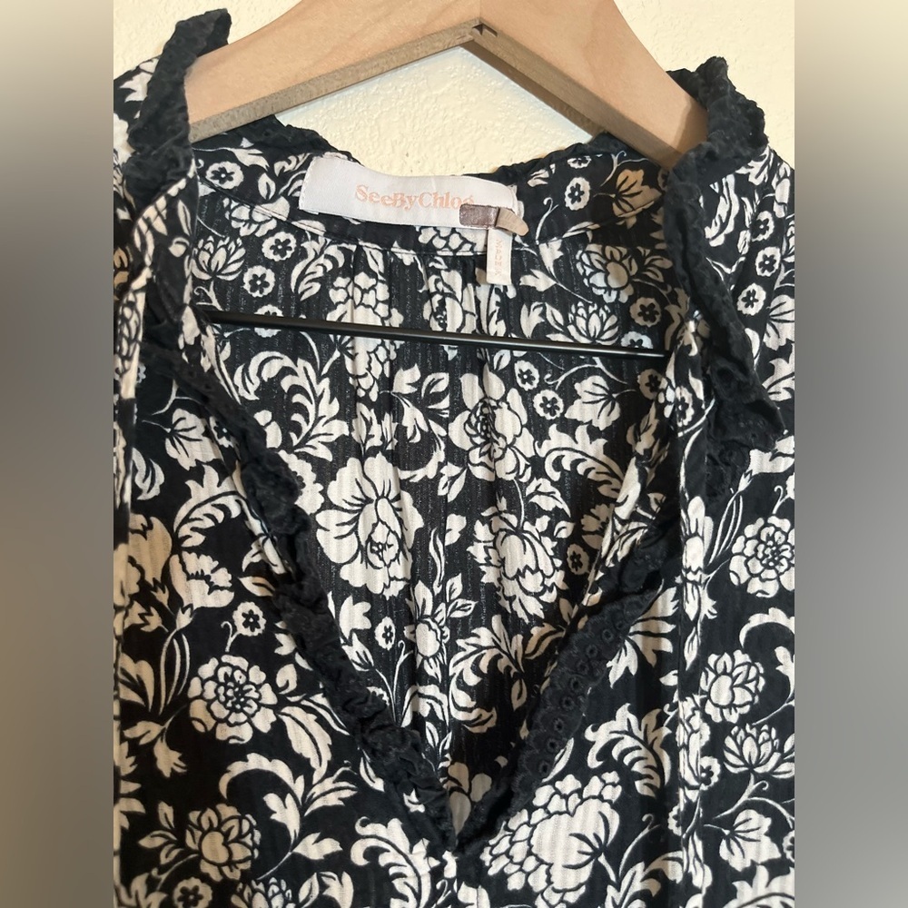 See by Chloe Dress - Women's Small Black White - Floral Midi Designer - Picture 8 of 13